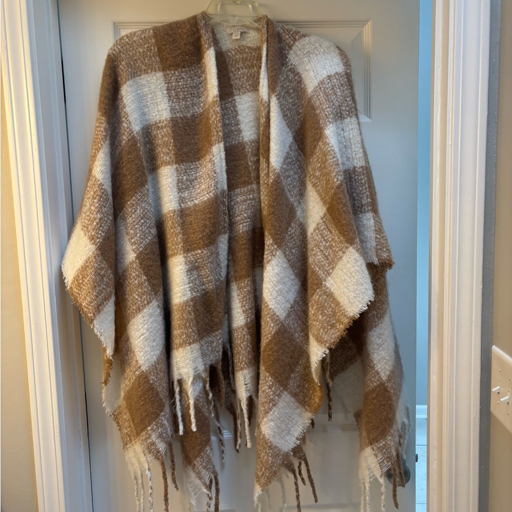 LOFT Brown and Cream Knit Poncho